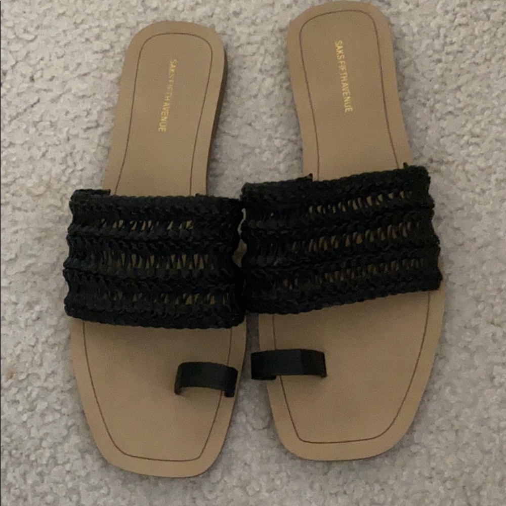 Saks Fifth Avenue black embroidered sandals